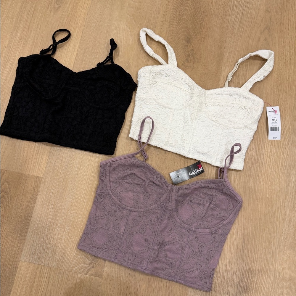 Lace Bustier Crop Top Trio - Black, White, Mauve